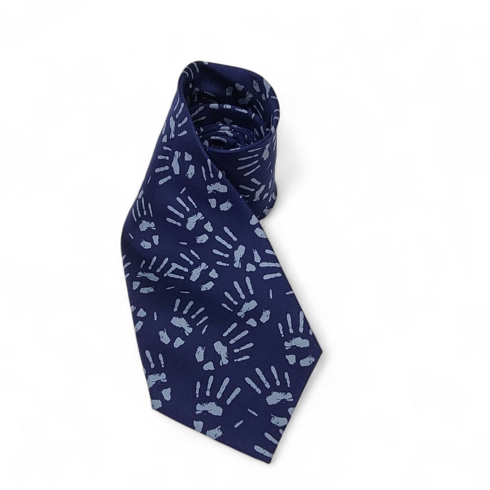 MUSEUM OF CRIME & PUNISHMENT Hand print Tie Blue Silk